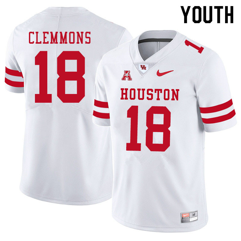 Youth #18 Kelvin Clemmons Houston Cougars College Football Jerseys Sale-White - Click Image to Close